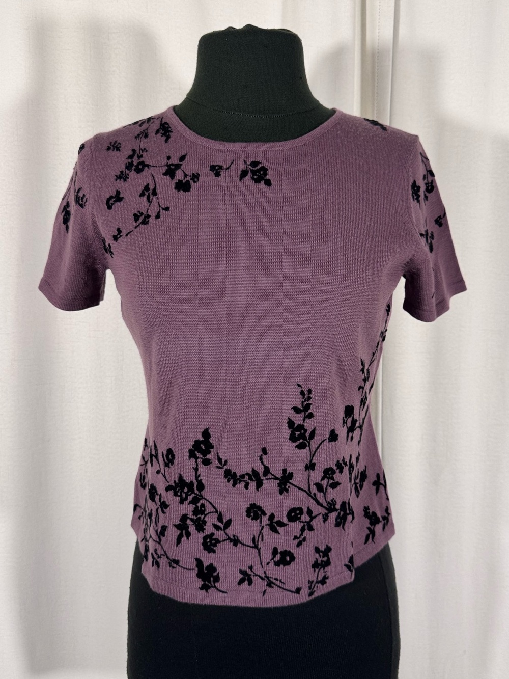 Vintage Jones Wear Purple Flocked Floral Knit Top